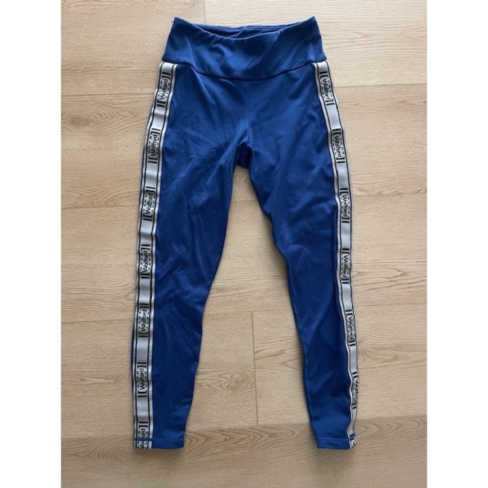 Wolford Blue Logo Tape High Waisted Fleece Lined Leggings XS Activewear